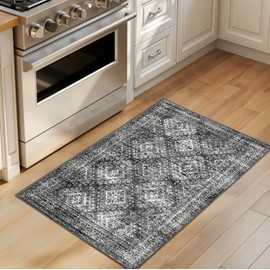 MIULEE 2x3 Washable Entry Rug Door Mat Indoor Entrance, Small Rug for Kitchen Bathroom Bedroom, Non-Slip Stain Resistant Throw Carpet Boho Entryway Decor, Black