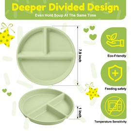 Domensi 4 Pcs Bamboo Plates for Kids Adults, Toddler Kids 8 Inch Plates Made with Natural Bamboo, Toddler Portion Control Plates for Picky Eaters, Reusable Tableware Lunch Trays Dishwasher Safe