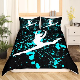 Gymnastics Bedding Set for Girls, 140 x 200 cm, for Gym, Children, Boys, Teenagers, Duvet Cover, Tie Dye, Blue, Bedding for Gymnastics, Lovers Gymnastics, Sports Decoration