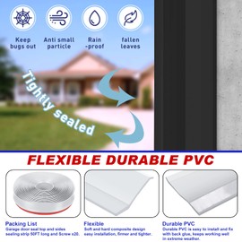 Weatherproofing Garage Door Seals Top and Sides Seal Strip PVC Garage Door Weather Stripping with Screws (White, 50 ft)