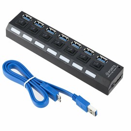 EZONEDEAL USB Hub 3.0, 7 Port USB Splitter with Individual On/Off LED Switches, 5Gbps HighSpeed Data, USB Adapter USB Extender for Laptop, lMac, USB Flash Drives, Mobile HDD, Printer, Camera