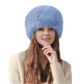 Lina & Lily Women's Winter Cossack Hat Russian Style Long Pile Faux Fur (Sky Blue)