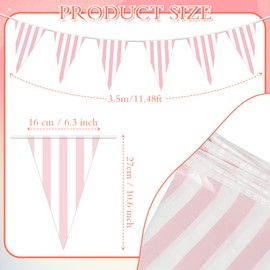 Remagr 6 Pcs 59ft Pink Carnival Circus Party Pennant Banner Decorations Pink and White Striped Circus Carnival Bunting Banner for Wedding Shower Birthday Party Supplies Decor