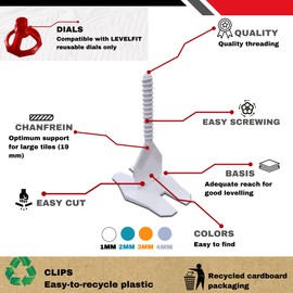 Tile Levelling System spacers 2 mm 100 Clips 2mm 3 – 19 mm Tile Thick SHAFFER PRO tiling Tools Tile Laying aid for Floor Tiles Wall Tiles Installation Tiling kit