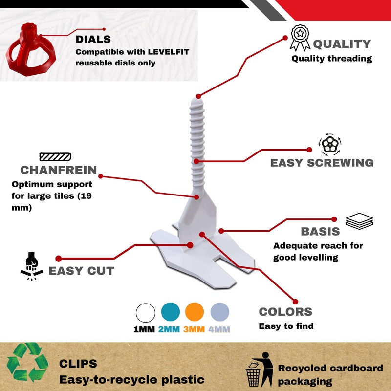Tile Levelling System spacers 2 mm 100 Clips 2mm 3