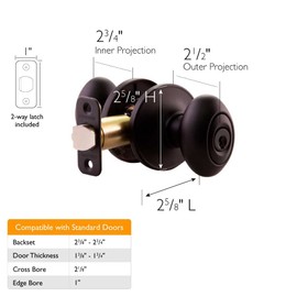 Design House 779108 Ball Privacy Bed and Bath Door Knob Matte Black