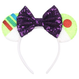 Toy Story Ears Mouse Ears Headbands Mic, Mouse Ears Sequin Bow Headbands for Women Boys and Girls (Green)