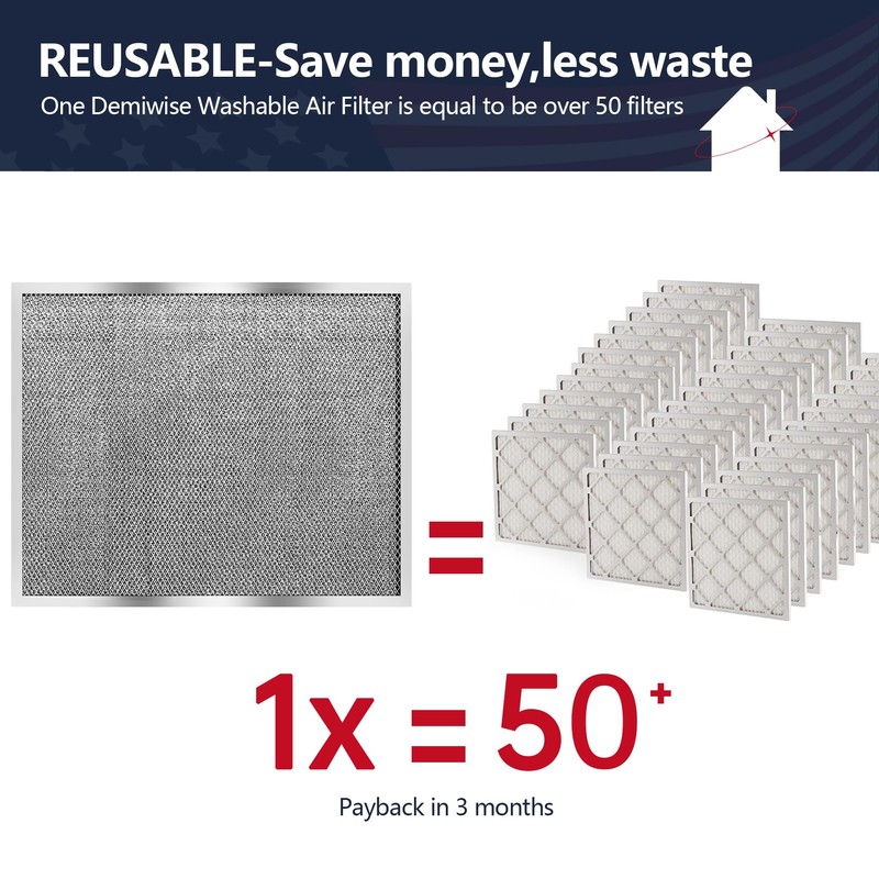 Demiwise Reusable Washable Aluminum Air Filter, MERV 8, Rectangular, Heavy-duty,