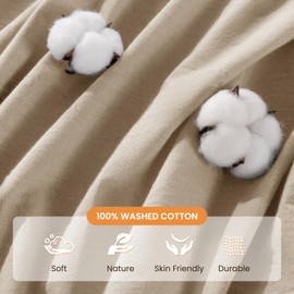 LBRO2M 100% Washed Cotton Duvet Cover Set 3 Pieces Cotton Duvet Cover Set 2 Pillowcase 1 Soft Duvet Cover with Zipper (Beige, King)