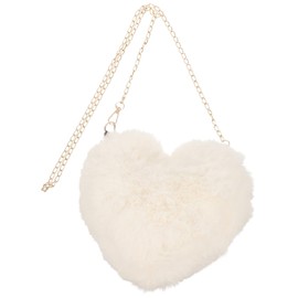 Valiclud Shoulder Bag Plush Bag Peach Heart Shape Fur Bag Chain Shoulder Bag for Women Ladies (Beige), White