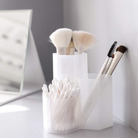 AhfuLife Makeup Brush Vase, Creative Pen Holder, Multifunctional Pen Pot with 3 Capacities, Desk Pencil Holder, Table Organiser for Office, Home, Classroom, Gifts (Transparent White)