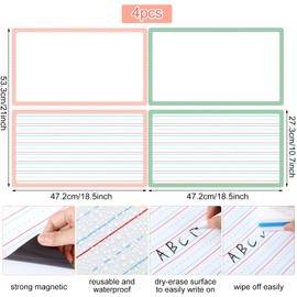 TecUnite 4pcs Jumbo Magnetic Draw & Write Paper 21.5" x 18" Dry Erase Handwriting Lined Paper Magnetic Lined Sheet for School, Office, Kitchen Fridge, Kids Drawing (Pink+Green)