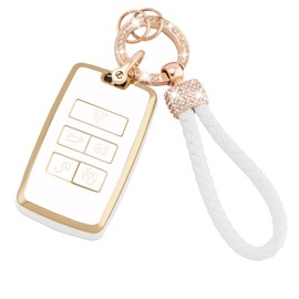 Koaudb Car Key Case for Discovery Sport Defender Range Rover Evoque Sport Velar Jaguar XE XF XJ 5 Buttons Soft TPU Key Case Protector with Bling Key Fob Keychain (Rov-5)