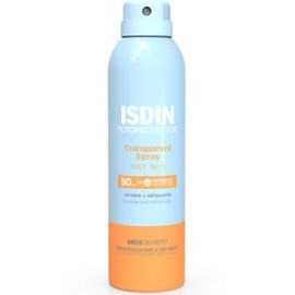 ISDIN Fotoprotector SPF 50+ Transparent Spray Wet Skin, 100 ml. Protector Solar Corporal en Spray, para todo tipo de piel, ideal para toda la familia, travel size.