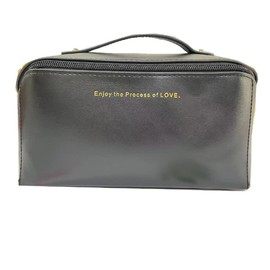 M-bestl - Bolsa de cosméticos de viaje de diseño mejorado, bolsa de maquillaje de viaje, bolsa de cosméticos para mujer, bolsa de aseo para almacenamiento con espacio de división ajustable, Negro -, Rectángulo