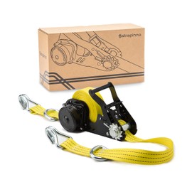 STRAPINNO Retractable Ratchet Tie-Down Strap - 1.5 in x 20 ft Heavy-Duty Strap with Double-J Hooks, D Rings, Tangle-Free Webbing, 6,600lbs Breaking Strength and 2,200lbs Working Load Limit (1 PC)