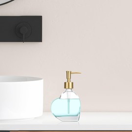 UHEY HOME Glass Soap Dispenser Bathroom, Heart-Shaped 6.7oz Refillable Liquid Soap Dispenser with Rust-Proof Plastic Pump for Kitchen