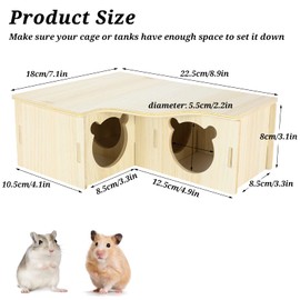Jevnd Multi-Chamber Hamster House Maze, 3-Room Hideouts, Wooden Hamster Maze & Tunnel Exploring Toys, Dwarf Hamster House Habitats Decor for Hamster Mice Gerbils Lemmings