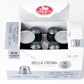Saquella Bella Crema Dark Roast Coffee Capsules - Italian Coffee for Nespresso Compatible Machines - 30 Count (5.29 oz)