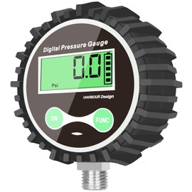 Uharbour Digital Air Pressure Gauge with 1/4'' NPT Bottom Connector and Rubber Protector, 5-200psi Tire Pressure Gauge, Accuracy 1% F.S.