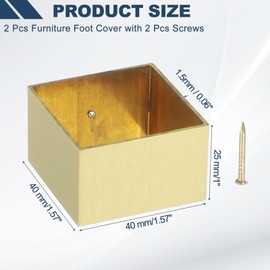uxcell 2 Pcs Brass Furniture Foot Cover, 1.46 x 1.57 x 1 Inch Square Furniture Pads Leg Cover Gold Table Foot Cap Floor Protector for Chair, Table, Sofa, Bed