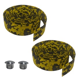 Runseaway 2 Rolls Camouflage EVA Road Bike Handlebar Tape with Bar Plugs, Comfortable Grip Cycling Handle Wraps for Road, Mountain, BMX Bikes(Black & Yellow)
