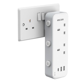 Double Plug Adaptor with USB (1USB-C, 2 USB-A), MSCIEN Plug Adaptor with Individually Switched (Blue Indicator) Multi Plug, Plug Adapter White for Home, Office, Dorm Plug Adapter with USB