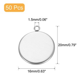 sourcing map Round Pendant Blank Tray, 50Pcs 16mm - Stainless Steel Cabochons Setting Blank Base for DIY Crafting and Keychains Making (Silver)