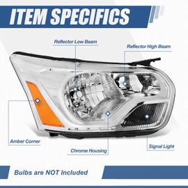 Auto Dynasty Headlights Assembly Compatible with 2015-2023 Ford Transit 150 250 350, Passenger Side Halogen Headlamps Replacement, FO2503356, Chrome Housing Amber Corner