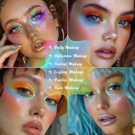 UCANBE- Juego de maquillaje con paleta de sombras de ojos de colores, 2 piezas, 15 tonos, mate, brillante, neón vibrante, arcoíris, pastel            