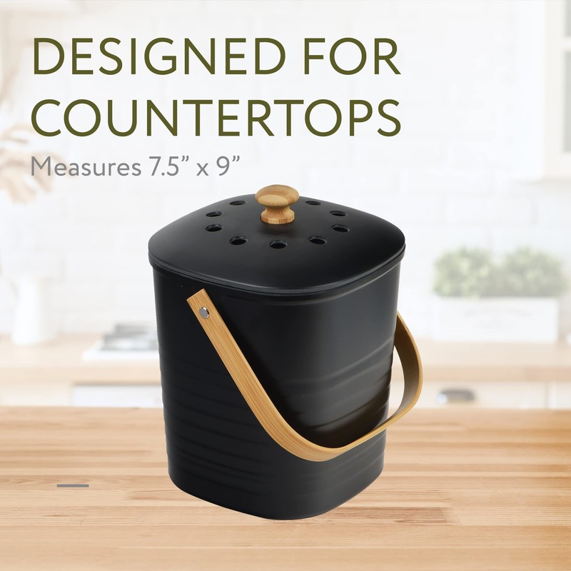 Impresa 2 Pack Bamboo Compost Bin for Kitchen – 1