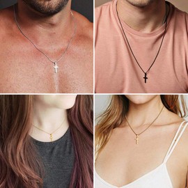M MOOHAM Dainty Gold Stainless Steel Cross Pendant Necklaces for Men Pendant Chain 16 Inch Gold, Confirmation Christian Religious Baptism Easter Gifts for Teenage Women men