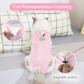 Comfortable Cat Surgery Recovery Suit,Cat Anti Licking Vest,Long Sleeve After Surgery Kitten Recovery Suit for Abdominal Wound Skin Diseases Pet Clothing E-Collar Alternative (Pink, S)