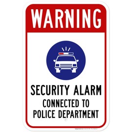 Warning Connected To Police Department Sign, 12x18 Inches, Rust Free .063 Aluminum, Fade Resistant, Made in USA by My Sign Center