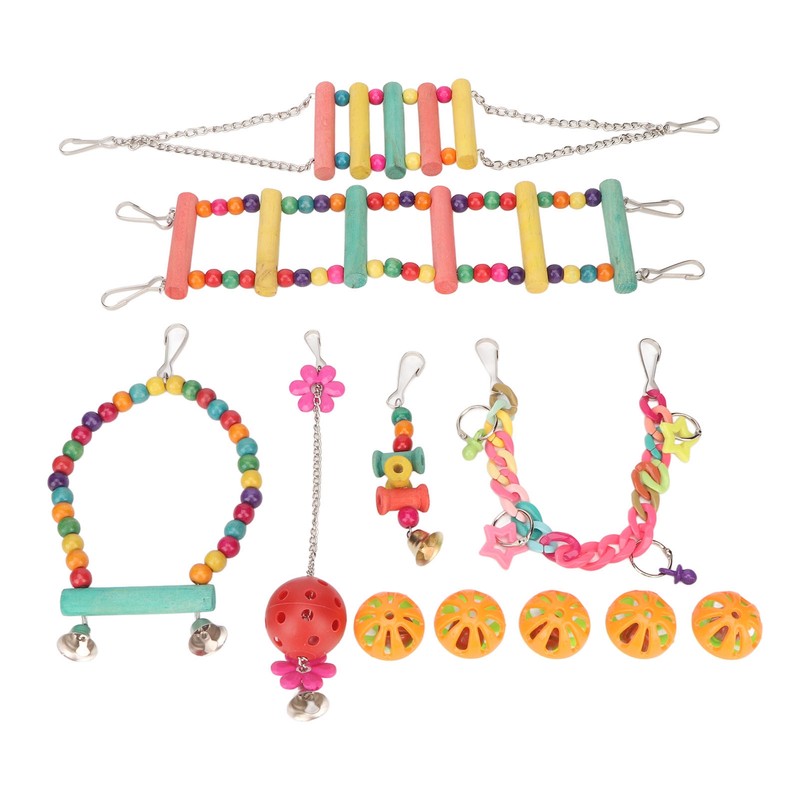 Bird Swing Hanging Toys Wooden Educational Colorful Parrot Swing Chewing