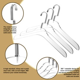 Quality Clear Acrylic Lucite Coat Suit Hangers, Stylish Clothes Hanger with Silver Hook - Coat Hanger for Dress - Closet Organizer Adult Hangers Gloss Silver Chrome - 5 Pack