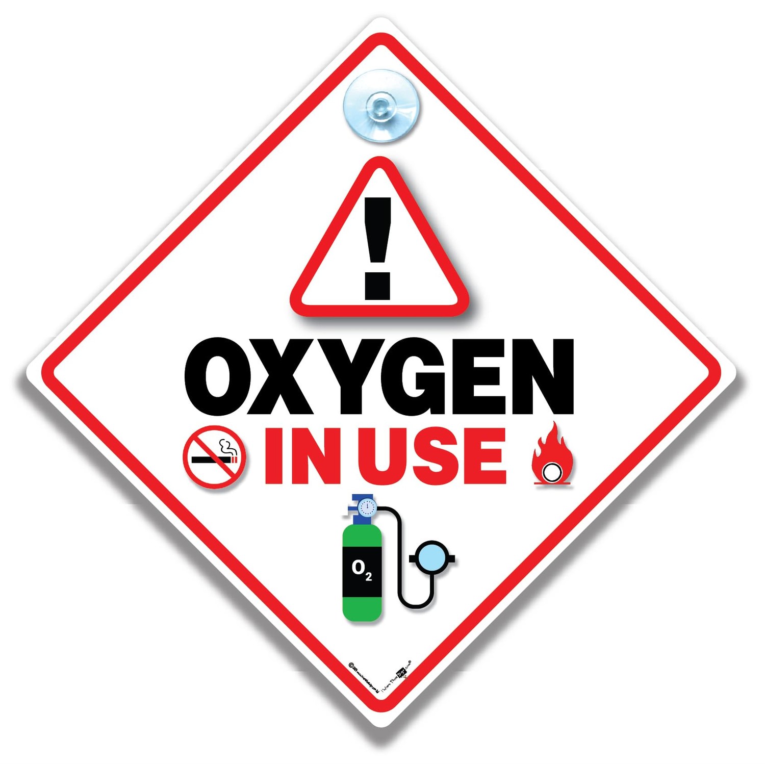 Oxygen in Use Warning Sign with Suction Cup, 14 cm x 14 cm, Medical ...