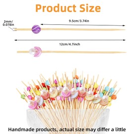 200 Pcs Cocktail Sticks Fruit Sticks, 4.7 Inch Fancy Bamboo Skewers Toothpicks for Appetizers, Colorful Pearl Food Picks Garnish Sticks for Drinks, Charcuterie, Sandwich, Burgers, Party Decoration