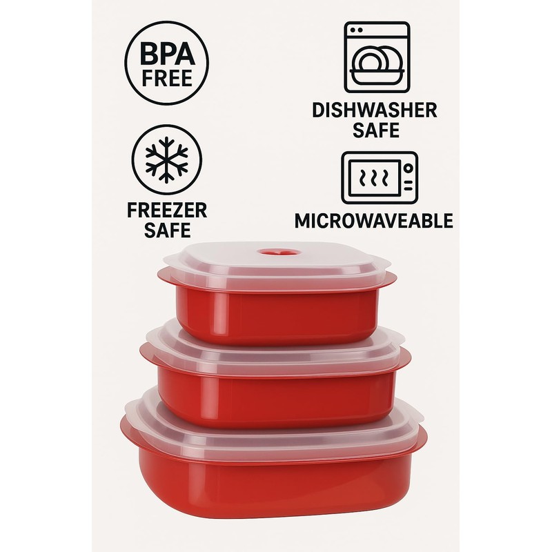 Reston Lloyd Nesting Microwave Containers, Set of 3, Adjustable Steam