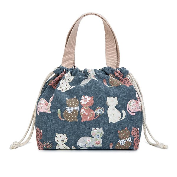 Yocipa Lunch Bag, Cute Cat Pattern, Drawstring Bag, Multi-functional Canvas