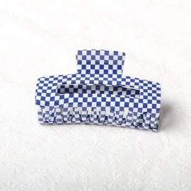 Checkered Hair Claw Clips,Pack of 1,Vintage Checkered Claw Clips Cellulose Acetate Banana Clips,Nonslip Banana Hair Clamp for Women Girls (Blue,L)