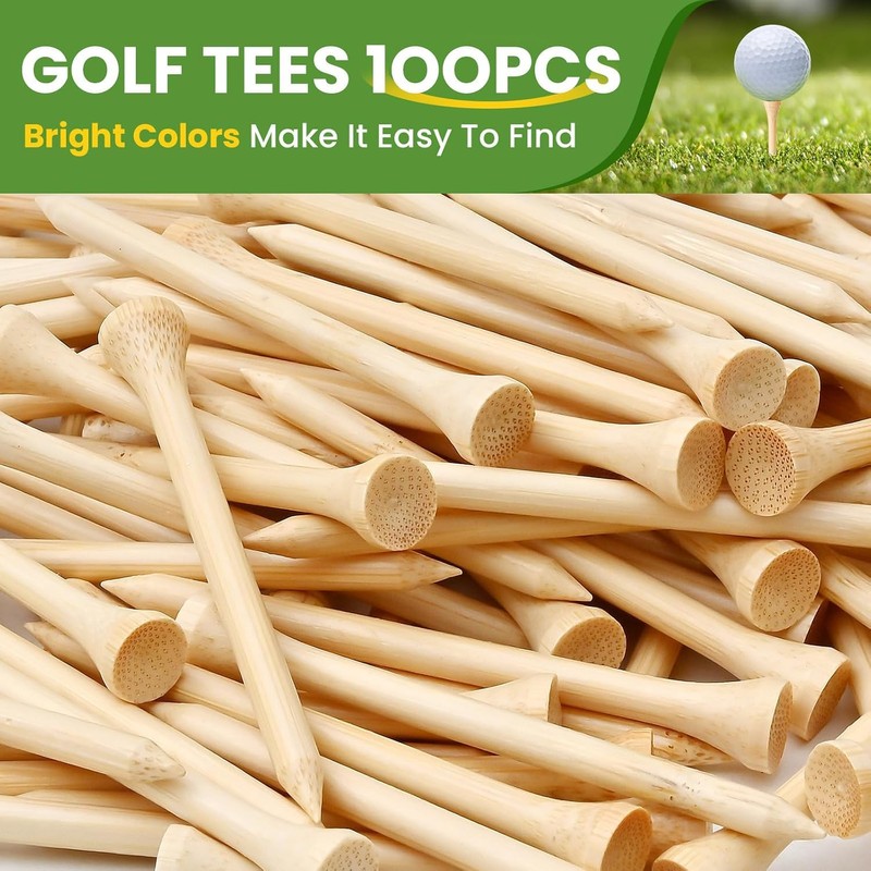 Golf Tees Durable Bamboo Tees 100Pcs 3-1/4" (83mm) Friendly Biodegradable
