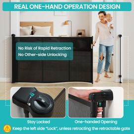 Upgrade 200 inch Extra Wide Retractable Baby Gates, 42 inch Tall Reinforced Retractable Gate to Prevent Crawling Through, Extra Long Retractable Gates Outdoor/Indoor, Real One-Handed Operation, Black