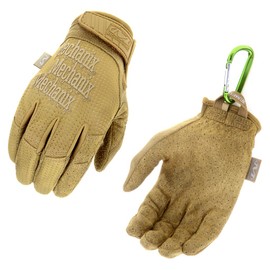 Mechanix Wear tactical vent glove, extremely breathable, touch screen compatible and abrasion resistant and gear carabiner in black and coyote, size S, M, L, XL - l