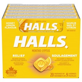 Halls Halls Honey Lemon Cough Drops 9 count, 20 Packs