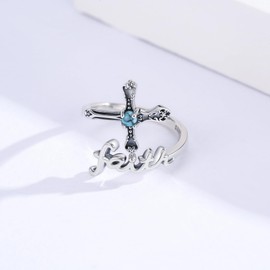 StoryEtain Faith Cross Rings Adjustable 925 Sterling Silver Turquoise Cross Rings Christian Religious Jewelry Gifts For Women Men