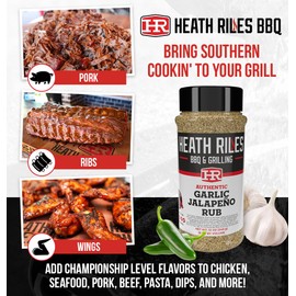 Heath Riles BBQ Rub - Garlic Jalapeño Seasoning, Champion Pitmaster Recipe, Legendary Rubs For Smoking & Grilling, 80+ BBQ Championships, 12 oz.