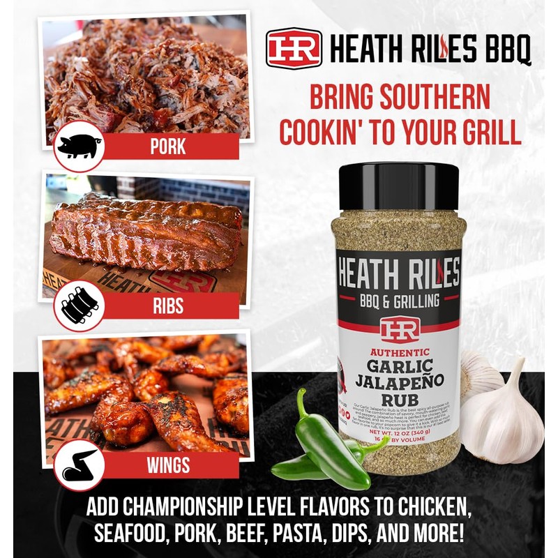 Heath Riles BBQ Rub - Garlic Jalapeño Seasoning, Champion Pitmaster