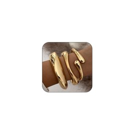 IQPDYV Gold Bangles for Women 3Pcs Chunky Gold Bangle Bracelets for Women Trendy Wide Wrist Cuff Bracelets Twisted Hinged Stackable Bangle Bracelet Set Fashion Jewelry Gifts (Style 3Pcs Gold)