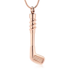 Golf Clubs Cremation Jewelry for Ashes,Funeral Keepsake Urn Pendant Ashes Holder Stainless Steel Memorial Urn Necklace for Women Men(Sliver) (Rosegold)